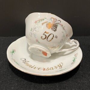 Vintage 1984 Lefton 50th Anniversary Teacup and Saucer Made in Japan